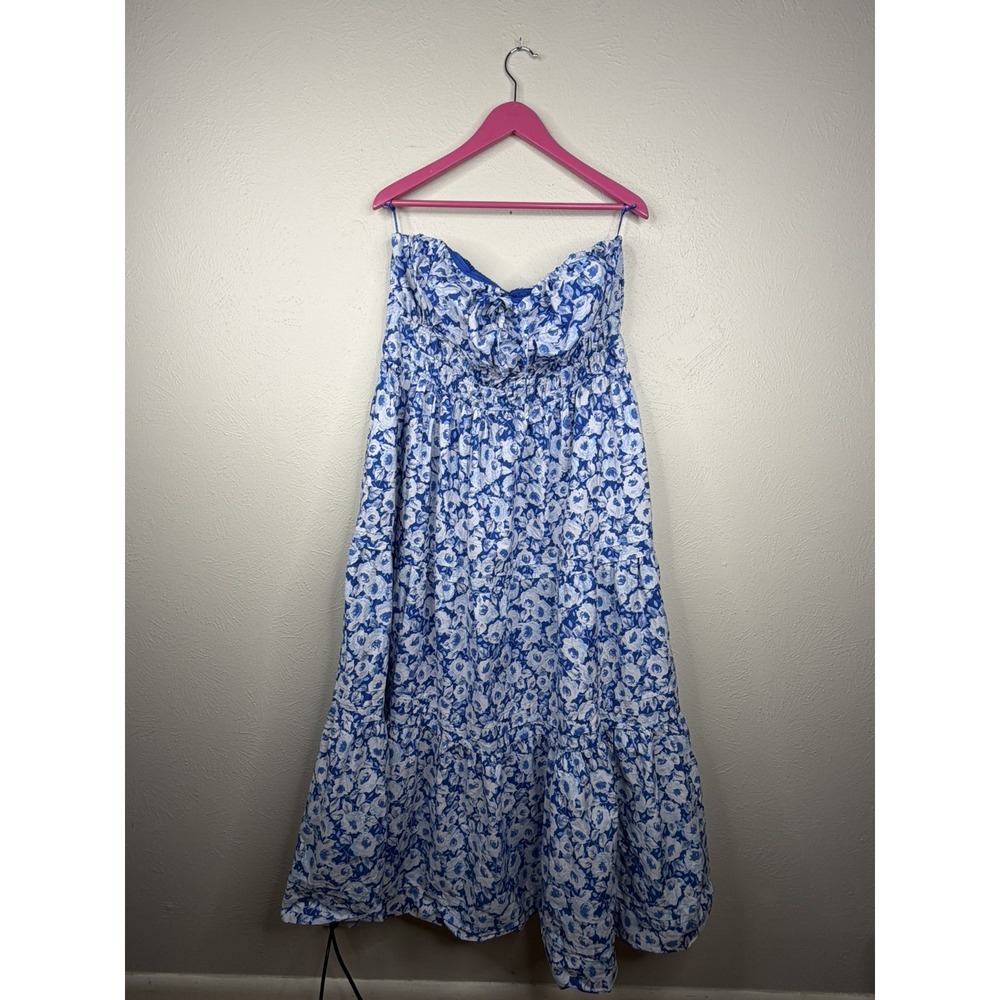 ANTHROPOLOGIE The Somerset Strapless Maxi Dress Women's Blue Floral 1X Plus Size